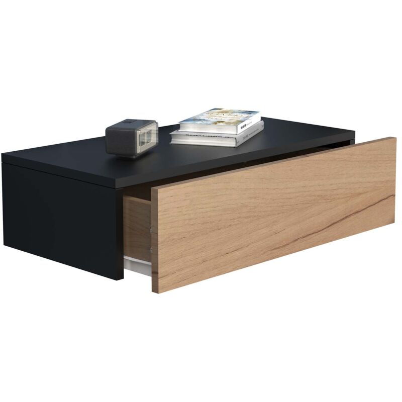 VCM Wooden wall hanging bedside table Usal M 60 cm in Black