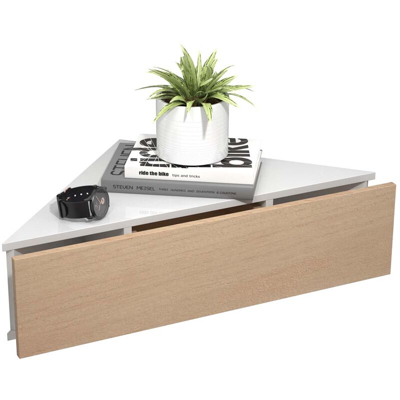 Ebuy24 - UsalS table de nuit accroché au mur d'angle 1 tiroir blanc, chêne décor.