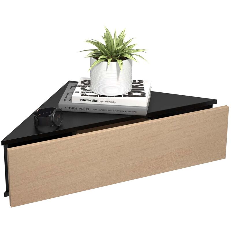 UsalS table de nuit accroché au mur d'angle 1 tiroir noir, chêne décor.