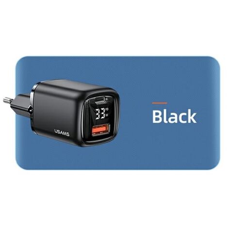 USAMS Ład. siec. 1xUSB-C+1xUSB T46 33W(tête uniquement) PD3.0 +QC3.0 Charge rapide czarny/noir CC152TC01 (US-CC152)