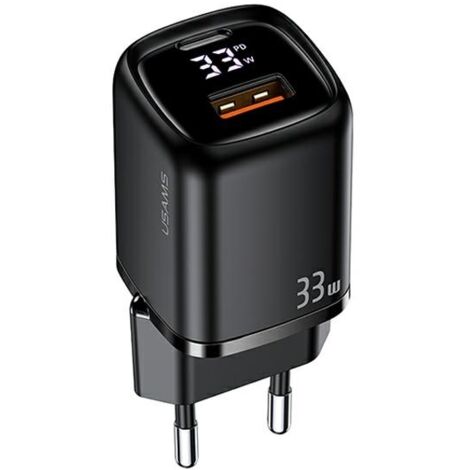 USAMS Wandladegerät 1x USBC 1x USB T46 33W nur Kopf PD30 QC30 Schnellladung schwarzschwarz CC152TC01 USCC152