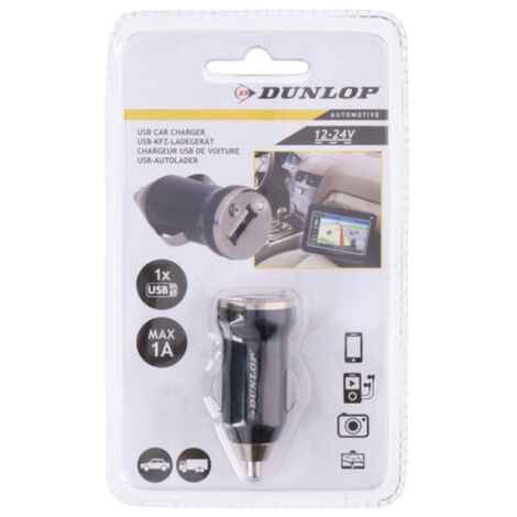 Универсално зарядно за автомобил USB 12V - 24V волта 1 ампер черно Dunlop