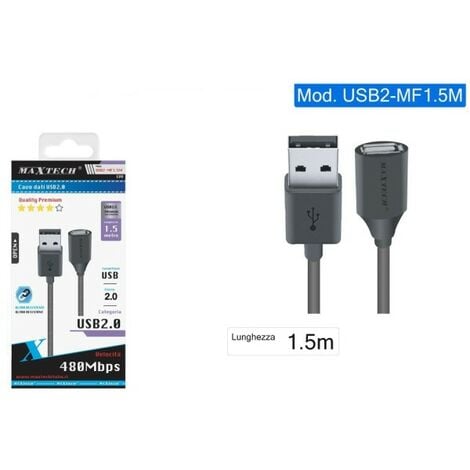 USB 2.0 MACHO A HEMBRA PC CABLE ALARGADOR 1.5M MAXTECH USB2.0-MF1.5M