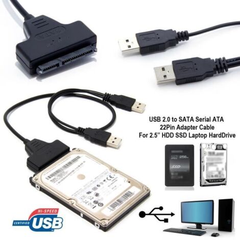 USB 2.0 vers SATA Série ATA 22 Pin Câble Adaptateur pour 2.5 \" HDD SSD Disque dur Ordinateur portable