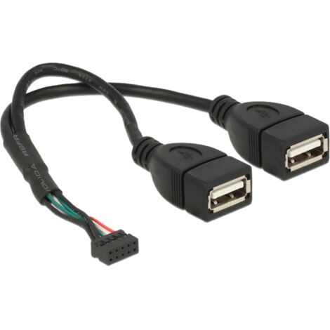 USB 2.0 Y-Kabel, 10 Pin Header  2x USB-A Buchse Verwendung: Erweitert den PC um 2 USB-A Buchsen