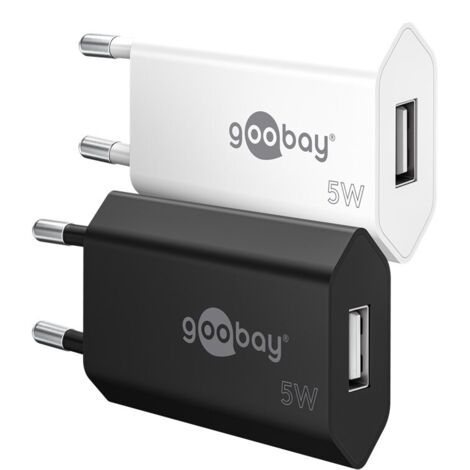 USB-A Ladegerät (5 W) schwarz, 1x USB-A-Anschluss. Farbversion Schwarz