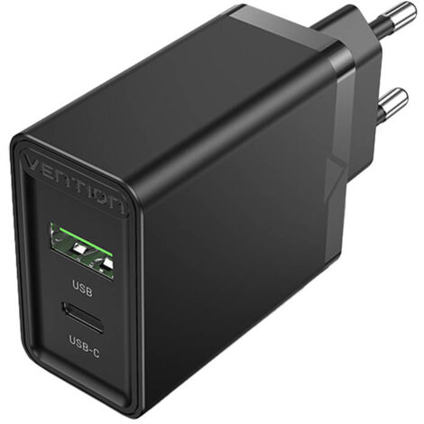 USB-A, USB-C PD3.0 Wandladegerät 18W / 20W Schnell-Ladegerät Schwarz
