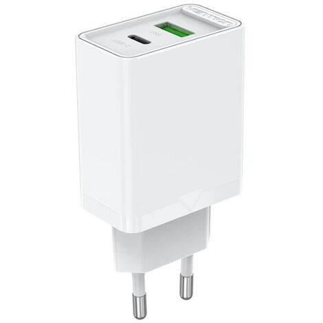 USB-A, USB-C PD3.0 Wandladegerät 18W / 20W Schnell-Ladegerät Weiß