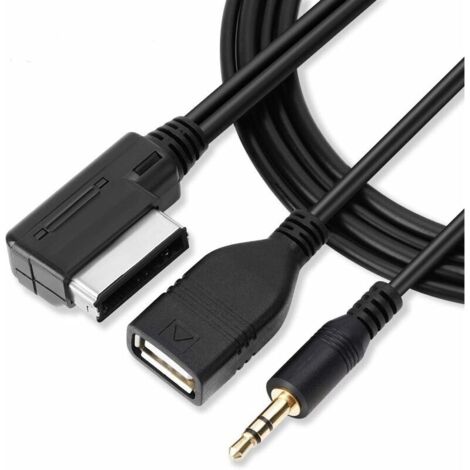 USB Adaptateur Cable Chargeur AUX Cable Adaptateur Audio d'Interface 3.5mm Cable Auxiliaire Musique MDI AMI Interface MMI Cable USB + Chargeur AUX pour A6L/A8L/Q7/A3/A4L/A5/A1(1)