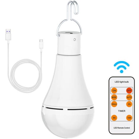 USB  Ampoule Rechargeable Avec Télécommande, 7W LED Ampoules Batterie , E27 Tactile Dimmable Ampoule Avec Fonction de Synchronisation, Extérieur Camping Ampoule De Secours Avec Crochet,AAFGVC