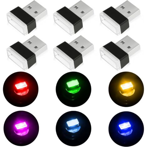 USB-Autoinnenraumbeleuchtung, 6 Stück bunte Mini-LED-USB-, 5V Universal-LED-Ambientebeleuchtung für Autos, Laptops und Powerbanks