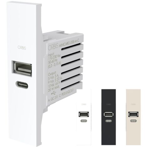 Usb-buchsen orbis minicarg 1 modul usb-a + usb-c mit 3 frontplatten - ob140623