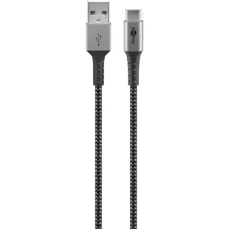 USB-C™ auf USB-A Textilkabel mit Metallsteckern (spacegrau/silber), 1 m, elegantes und extra-robustes Verbindungskabel für Geräte mit USB-C™-Anschluss. Kabellänge 1 m