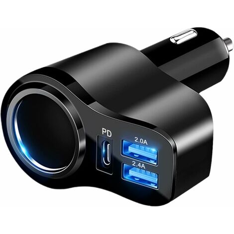 USB C Car Charger,  [PD3.0 + Dual USB A Port] Car Charger Adapter, 12V/24V Car Adapter, 4 in 1 Cigarette Lighter USB Charger for iPhone 13/12/11/XS Max/XS/X/XR/Air/Mini,Samsung Galaxy etc