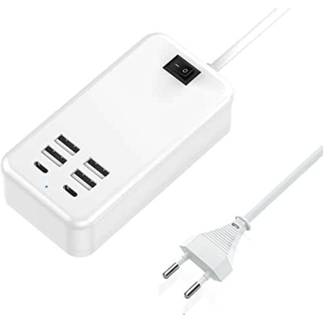 USB C Charger, 6-Port USB Charger, 2 USB-C Ports + 4 USB-A Ports, Multi-USB Charger.
