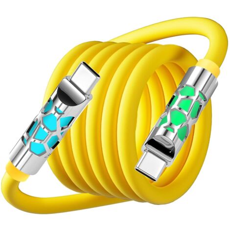 USB-C charging cable, 240W PD – USB-C to USB-C fast charging cable for iPhone 17, 16, 15 Pro Max, Galaxy S25, S24, Switch 2, iPad Air, Pro, MacBook, 1.2m, 6mm nylon, RGB LED (yellow)