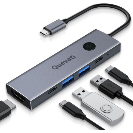 USB-C Hub (5-in-1), HDMI 4K @ 60Hz mit 100W Power Delivery, USB 3.0, 100W PD-Ladefunktion, OTG-Anschlüsse für MacBook Pro, iMac, iPad Air, Chromebook, iPhone 15 Pro, Dell XPS usw.