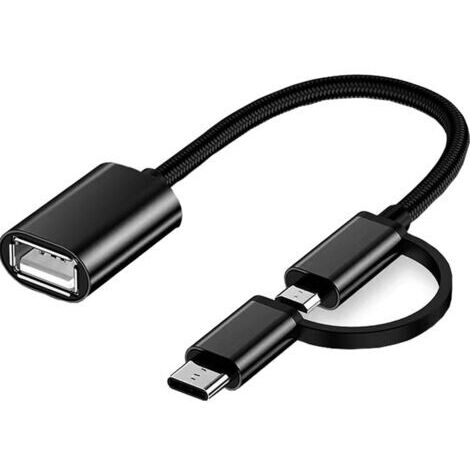 USB C/Micro vers USB OTG 2 en 1, câble Adaptateur USB vers Android, Compatible avec MacBook Pro Android Google Samsung Galaxy S21 S22 S23 Note 20/10 A53 et Plus Encore, Noir