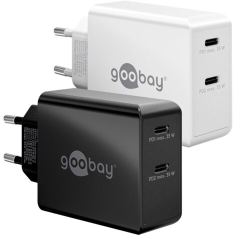 USB-C™ PD Dual-Schnellladegerät (36 W) schwarz, 2x USB-C™-Anschlüsse (Power Delivery). Farbversion schwarz