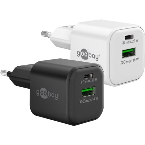 USB-C™ PD GaN Dual-Schnellladegerät Nano (20 W) schwarz, 1x USB-C™-Anschluss (Power Delivery) und 1x USB-A-Anschluss (Quick Charge). Farbversion schwarz