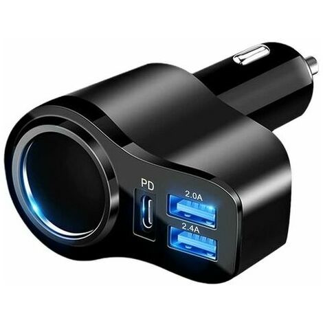 Usb C Pd3.0 + Double Port Usb A Chargeur De Voiture Adaptateur De Chargeur Voiture De Adaptateur De Voiture 12 V/24 V Chargeur Usb Allume-Cigare 4 En 1 Pour Iphone 13/12/11/Xs Ma