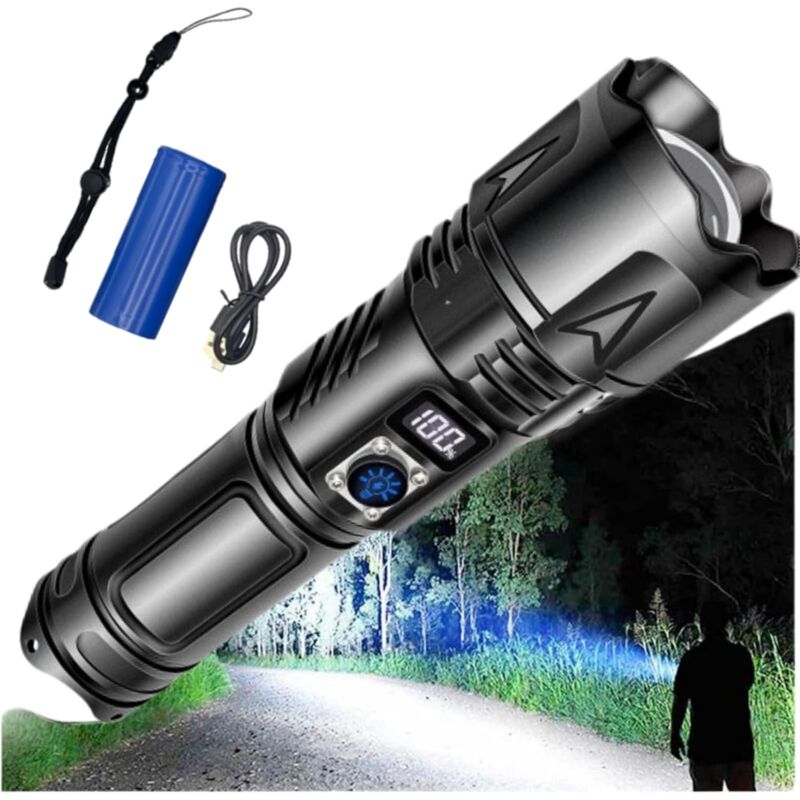 KZQ - usb-c Rechargeable 100000 Lumens Lampe Torche led, IP65 Étanche Tactique Torches, pour Camping D'urgence Activités de Plein Air
