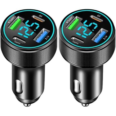 USB-C-Zigarettenanzünderanschlüsse, 66-W-QC3.0-Autoladegerät & 30-W-PD-Autoladegerät mit LED-Voltmeter (2 Stück)