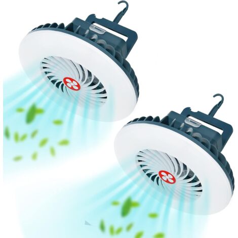 USB-Campingventilator, 54-LED-Campinglampe, Ventilatorleuchte mit Magnet und Haken, 3-in-1-Outdoor-Campinglampe, ideal für Abenteuer, Angeln, Notfälle und Stromausfälle (2 Stück)