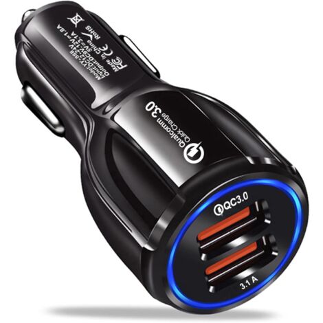 USB Car Adaptor, 2 Port USB 3.0 Car Cigarette Lighter Phone Charger 30W 5A Fast Charging Compatible with iPhone Samsung Galaxy iPad Huawei - BK-348