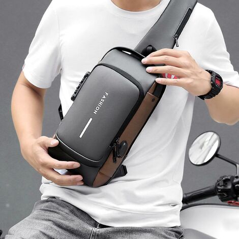 Usb Charging Sport Sling Bag Homme Sac de poitrine antivol avec verrouillage par mot de passeKAEJYIUT