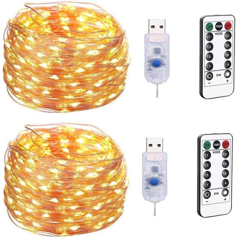 Usb Christmas Fairy String Light 100LED, 10M Lampe décorative étoile à 8 Fonctions, Guirlande Lumineuse en Fil de cuivre étanche avec télécommande