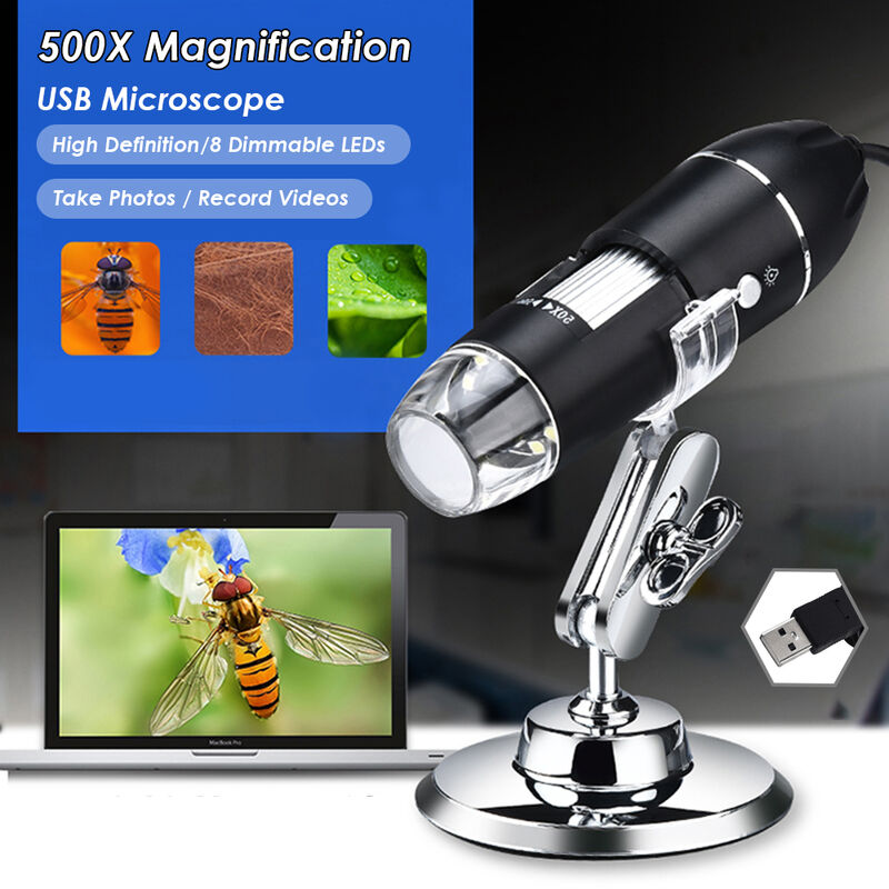 

USB de la camara microscopio digital de 500X de ampliacion 8 LED con soporte compatible con Android Windows / XP Win 7 8 10 Vista Linux Mac portatil