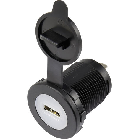 USB-Einbaubuchse mit Staubschutzkappe Buchse, Einbau vertikal  1-fach, Front rund Ø 36.8 mm, mit bla