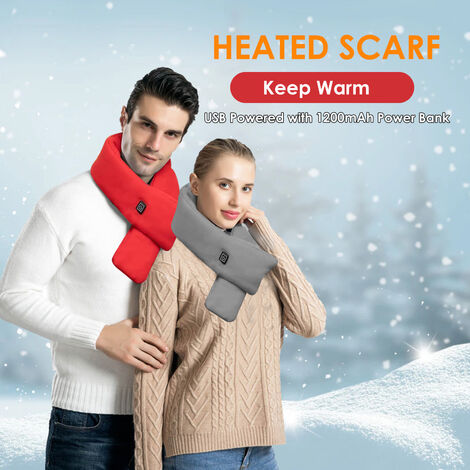 Warm Winter Heated Scarf Usb Recharge Heated Scarfs with 3 Heating Levels Men Women Christmas Valentine Gifts Electric Heating Scarfs for Camping Hiking Skiing 