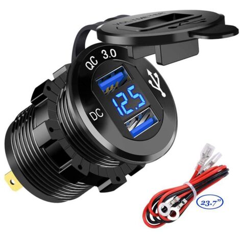 USB Fast Car Charger Zwei QC3.0 USB Ports, 12V/24V Wasserdicht, mit LED Digital Voltmeter