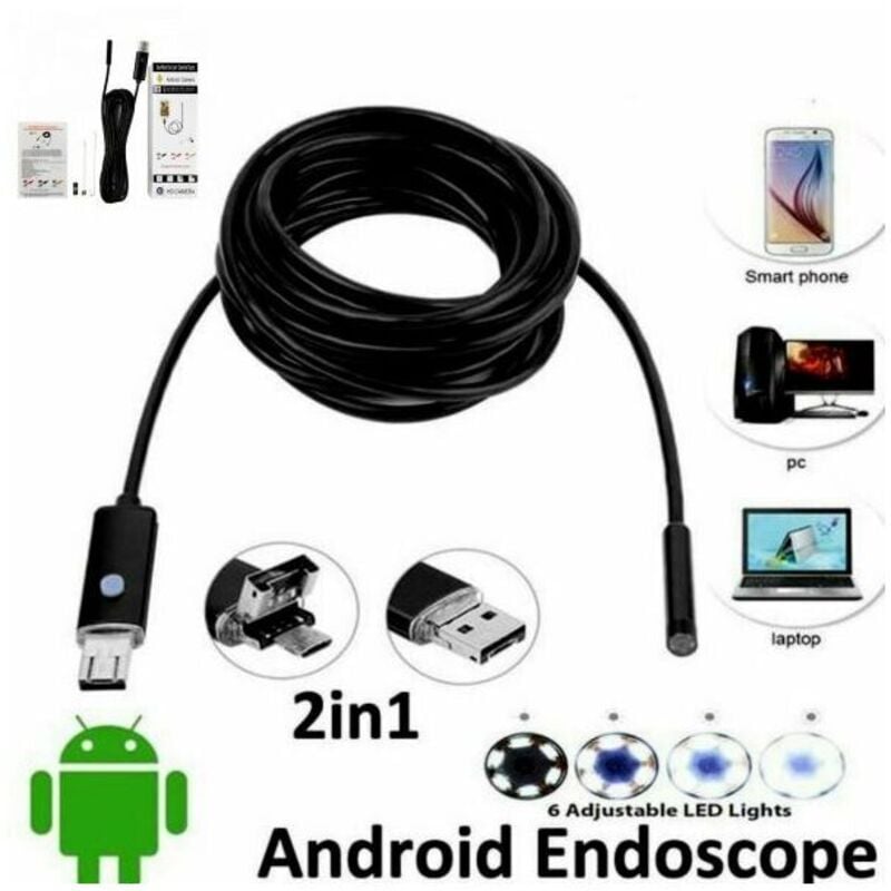 Image of Usb Flexibler Schlauch Endoskopische Kamera 6 Led 10 Mt Wasserdichte Inspektion