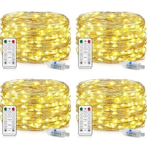 USB Guirlande Lumineuse 10M, 100 LED en Cuivre, 8 Modes Dimmable avec Télécommande et Minuterie, Imperméable Lumières d'arbre de Noël Fil de cuivre Décoration [Classe énergétique E]