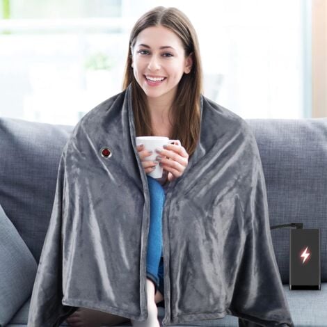 TIGREZY USB Heated Blanket Shawl, 150x80cm Electric Blanket with 3 Heating Levels, Flannel Fast Heating Blanket, Machine Washable, for Home and Office