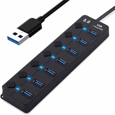 ZVD USB Hub, 7 Port USB 3.0 Hub, USB Data Multi-Port Hub Splitter with Individual On/Off Switches, USB Extension for MacBook, Mac Pro and More USB Devices 174.52cm,