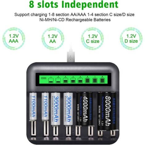 USB-LCD-Akkuladegerät für wiederaufladbare AAA-, AAA CD-, Ni-MH- und Ni-CD-Akkus