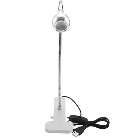 USB-LED-Schreibtischlampe mit Klemme, warmes Licht zum Lesen und Lernen, Mini-Silberdesign.