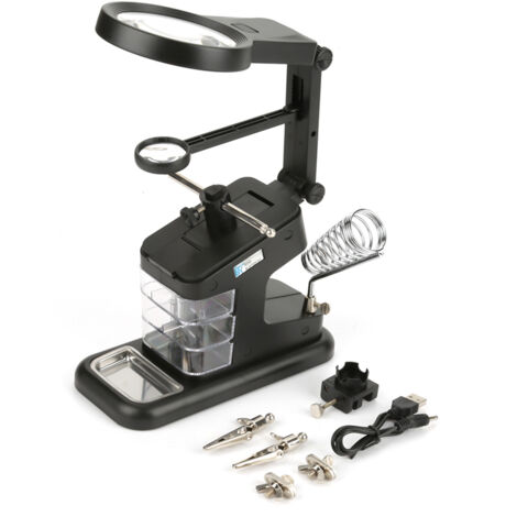 USB-Lötstation mit Lupe und LED-Licht (Schwarz)