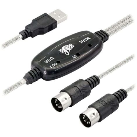 USB MIDI Cable Adapter, Type A Male to 5-Pin DIN MIDI Input/Output Interface with LED Indicator for Music Keyboard