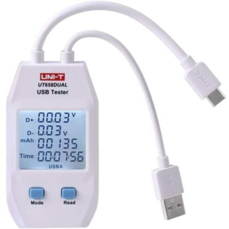 USB Multi Testeur, UT658 Dual USB Power Meter Testeur de Tension Actuel Moniteur Courant et Tension Numérique Vitesse de Test des Chargeurs, Cables, écran LCD avec Stockage de Données