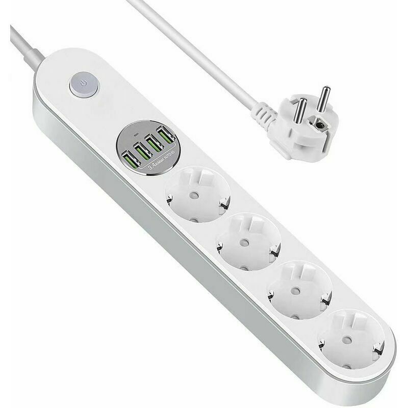 Usb Power Strip Surge Protector 4 Outlet Power Strip with 4 usb Outlets, Power Strip with Switch, Multi Outlet Overload and Surge Protection, 2m