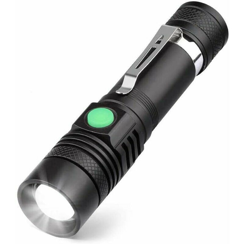 Hoopzi - usb Rechargeable led Flashlight, 600 Lumens Flashlight, IP65 Waterproof, 4 Light Modes, Zoomable Flashlight for Household, Camping, Hiking,