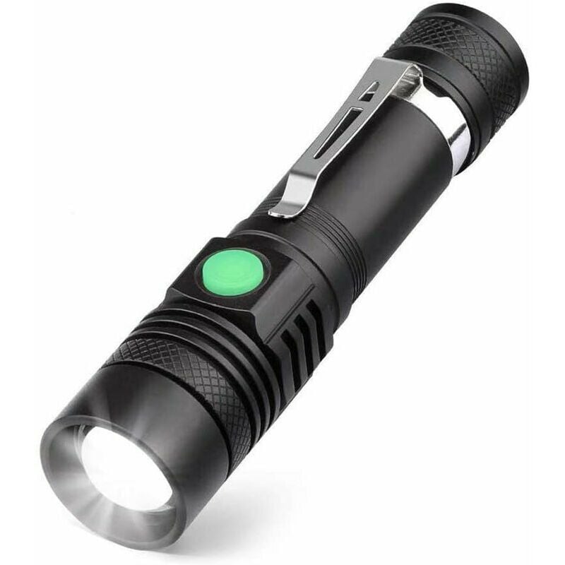 Usb Rechargeable led Flashlight, 600 Lumens Flashlight, IP65 waterproof, 4 Light Modes, Zoomable Flashlight for Household, Camping, Hiking, Emergency