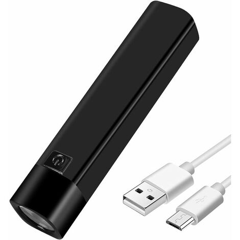 USB Rechargeable LED Torch 350 Lumens Flashlight Mini Power Bank 1200mAh 18650 Battery Ultra Powerful Sidelight Torches(Black)