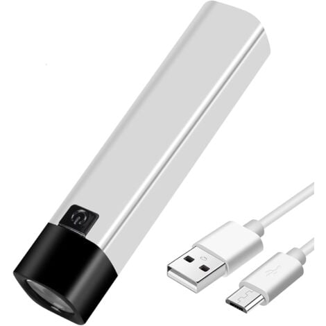 USB Rechargeable LED Torch 350 Lumens Flashlight Mini Power Bank 1200mAh 18650 Battery Ultra Powerful Sidelight Torches(White)