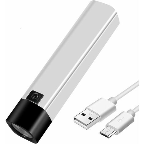 USB Rechargeable LED Torch 350 Lumens Flashlight Mini Power Bank 1200mAh 18650 Battery Ultra Powerful Sidelight Torches(White)